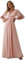 Ever-Pretty Women's Elegant A-Line Deep V-Neck Appliques Pleated Long Sleeve Bridesmaid Dress Pink 8UK