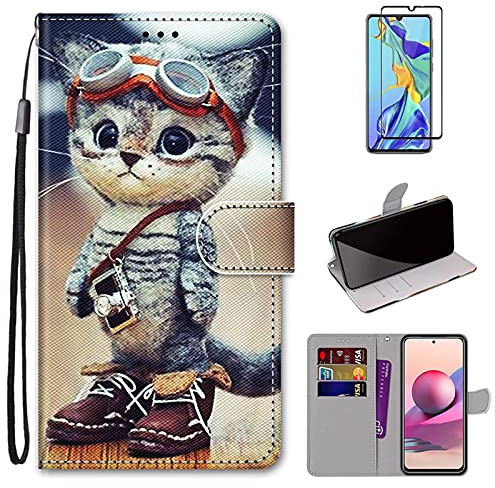 MUTOUREN Handyhülle Kompatibel mit iPhone 12 Mini Hülle PU Leder Schutzhülle Brieftasche Flip Wallet Case Cover mit 1* Displayschutzfolie - Mode Katze