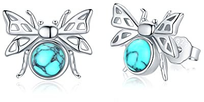 Spinne Ohrstecker 925 Silber Spinne Ohrringe Mädchen Creolen Blau Türkis Insekt Tiere Schmuck für Kinder