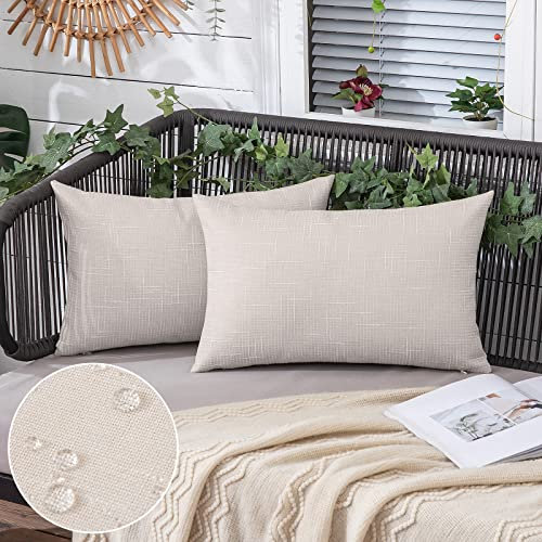 MIULEE 2er Set wasserdichte Kissenbezüge Leinenoptik Kissenhülle Outdoor Wetterfeste Dekohülle Sofakissen Zierkissen Couchkissen Dekokissen für Sofa Couch Wohnzimmer Schlafzimmer 30x50 cm Beige