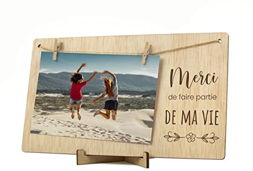CONTRAXT Cadeau de Remerciement Original | Pêle-Mêle Photo Mural en Bois avec Pinces pour dire Merci à un Ami, Collègue, Professeur Cadre Décoratif (Merci FR)