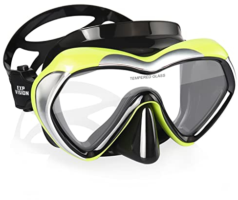 Tauchmaske Panorama HD Schnorchelbrille, Anti-Fog Schwimmbrille Erwachsene Jugend Tauchmaske Schwimmbrille mit Nasenschutz für Tauchen, Schnorcheln, Schwimmen (Gelber Rahmen - klares Glas)
