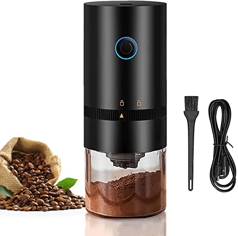 Busdeals Electric Coffee Grinder, Portable Automatic Burr Coffee Grinder with Clean Brush, USB Rechargeable, Small Coffee Bean Grinder for Home Office(Black), 125