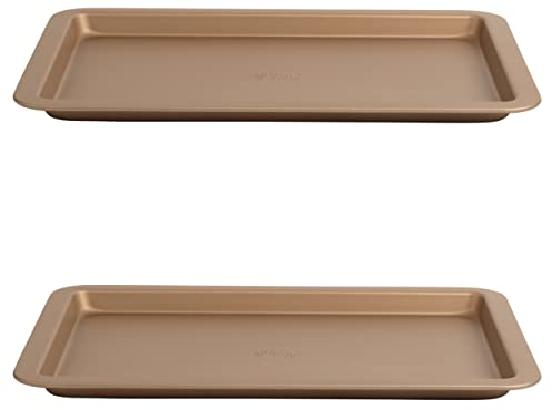 Russell Hobbs COMBO-8123 2er Set Opulence 37 cm Antihaft-Backbleche aus Karbonstahl, einfache Reinigung, stilvolles Design, PFOA-frei, ideal zum Braten von Gemüse, Fleisch, Burger, Keile, für Gold