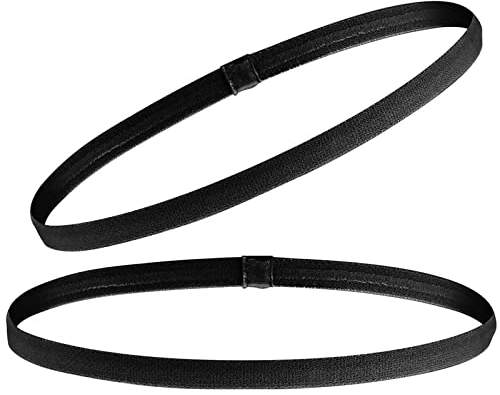 2 Stück Elastisches Sport Stirnbänder - Rutschfeste Haarband für Jungs, Herren, Kinder und Damen (Schwarz)