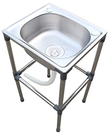 Fregadero Exterior Independiente de Acero Inoxidable Fregadero Cocina 1 Compartimento Fregadero de Lavandería Portátil 4 Patas de Forma H Fregadero Independiente (37 * 32 * 70cm)