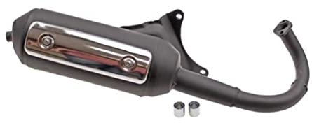 Auspuff Auspuffanlage passend für Derbi Atlantis, Boulevard, Bullet, GP1 50 ccm 2T – Ersatzanlage für Piaggio Motor – mit Hitzeschild – schwarz