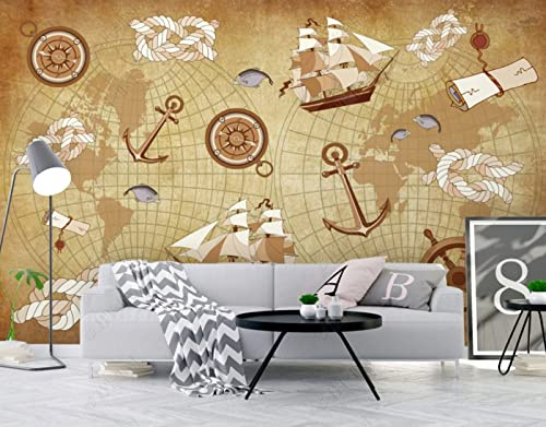 Photo Wallpaper 3D Nautical Map Children's Room Non-Woven Mural Wall Decor Size Custom