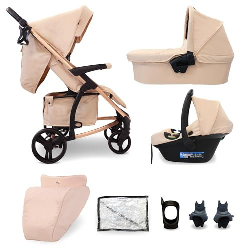 My Babiie MB200i 3-in-1 Travel System - Baby Pushchair, Carrycot, Infant Car Seat (R129 i-Size), Foldable, Includes Footmuff, Rain Cover, from Birth to 22kg (4 Years Approx.) - Rose Blush