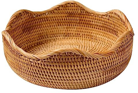 QUINTRA Rattan gewebter Aufbewahrungskorb für Obst, Brot, Lebensmittel, Küche, Heimdekoration, Organizer Obstnetz Gegen Fruchtfliegen (Khaki, One Size)