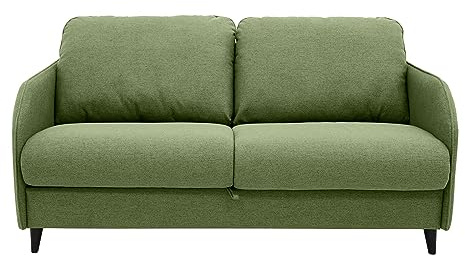 Bestmobilier Cosmos - 3-Sitzer Schlafsofa - tägliche Schlafgelegenheit Matratze 11 cm - aus Stoff Salbeigrün