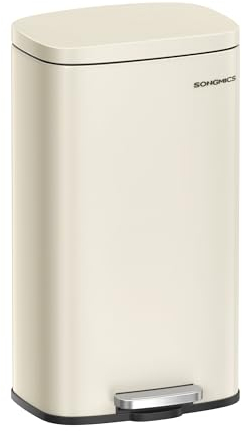 SONGMICS Kitchen Bin 30L, Pedal Bin, Rubbish Bin with Soft-Close Lid and Inner Bucket, Steel, Sand Beige LTB03A02