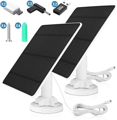 5W Solarpanel für Überwachungskamera Aussen Akku, 5V Solarmodul ist kompatibel mit WYZE Battery Cam Pro, Eufy Camera & Arlo Essential Spotlight/XL Spotlight Camera, mit Micro-USB, DC, Type-C(2 PACK)
