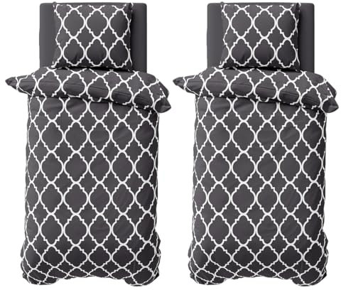 Visaggio 4 teilige Bettwäsche 135x200cm Bettbezug Garnitur Set Baumwolle Renforce Deckenbezug Kissenbezug Maroc Anthrazit Ornamente