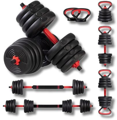 Set Manubri Regolabili Convertibili in Bilanciere 6 in 1 Kettlebell Supporto Flessioni VARI PESI DISPONIBILI 10-40 kg (30)