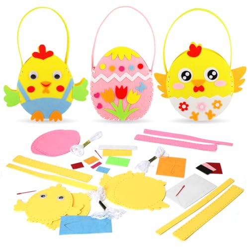 Meleager Osterkorb Kinder, 3 Stück Osterkörbchen Basteln, Körbchen Ostern Kinder, Osternest Filz zum Befüllen für Ostereiersuche als Osterdeko