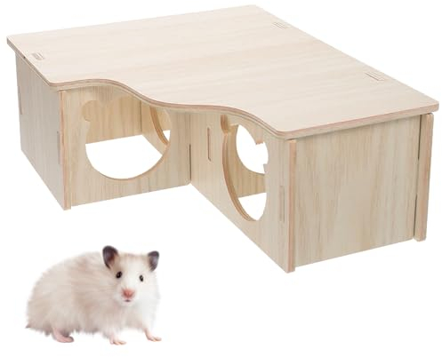 Tolenre Hamster Holzhaus, Holz Hamsterhaus, Hamster Haus, Hamster-Versteckhaus Holz, Hamster Eckhaus, für Kleine Haustiere Chinchilla Ratte, Zwerghamster, Rennmäuse, Stachelmäuse (31 * 24 * 11cm)