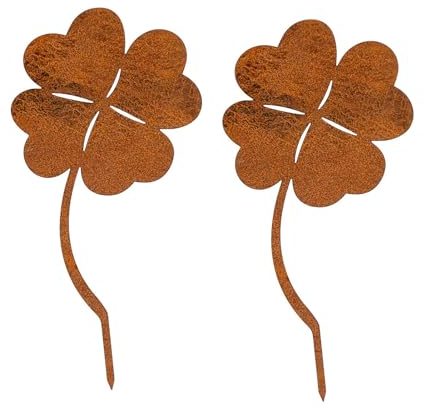HXTNool 2Pièces Déco Trèfle à Quatre Feuilles Rouillé,Signes de Cour Pâques Piquet de Jardin,Metal Trèfle à Quatre Feuilles Jardin Yard Art Ornements,Deco Pot de Fleur pour Balcon et Terrasse