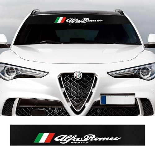 JHGFVBG Adesivi per Protezione Solare, Per Alfa Romeo Giulia Stelvio 159 147 156 166 Mito GT Mito Giulietta Striscia Parasole per Parabrezza Auto,Adesivi Decorativi,accessorio per striscioni