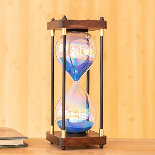 Grand sablier décoratif en verre arc-en-ciel 60 minutes pour la maison, le bureau, le bureau, la décoration de mariage (bleu)