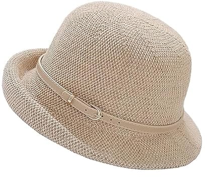 XGOPTS Women's Summer Cloche Sun Straw Hat Foldable Short Brim Straw Hat Roll-up Bucket Hats with Metal Buckle Decoration Summer Outdoor UV-Protection Straw Cap for Beach Holiday Traveling Khaki