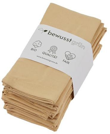BewusstGrün® 12 Faire & Nachhaltige Stoffservietten + Faltanleitungen I 100% Bio-Baumwolle I 45x45 cm Beige
