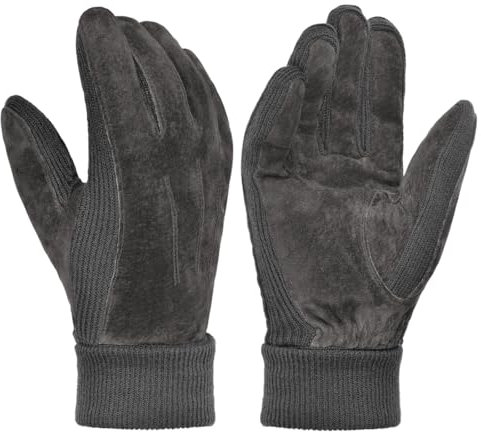 Harssidanzar Herren Winterhandschuhe warm Wolle Fleece gefüttert Wildleder Handschuhe SM045EU,Grau,Größe XL