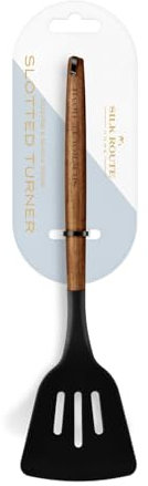 Silk Route Home Acacia Wood & Black Silicone Slotted Turner Kitchen Utensil
