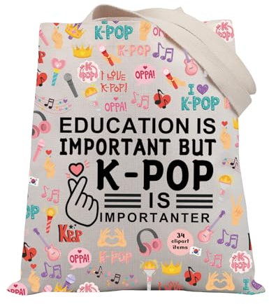 BDPWSS K-pop Tote Bag Korean Drama Lover Gift Education Is Important But K-pop Is Importanter Travel Pouch For Kpop Fans, Important Kpop Tg, M