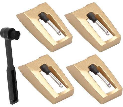 BokWin Paquete de 4 agujas de vinilo dorado de repuesto compatibles con tocadiscos ION, Jenson, Crosley, Victrola, Sylvania, tocadiscos Phonograph LP