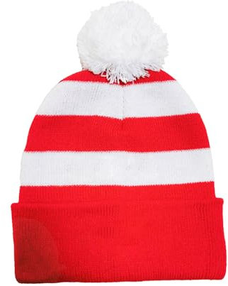 DVOFU Bommelmütze in Rot und Weiß, Wintermütze, gestreift, Bommel, Wollmützen für Weihnachten, Damen, Outdoor, Ski, mehrfarbig, Einheitsgröße