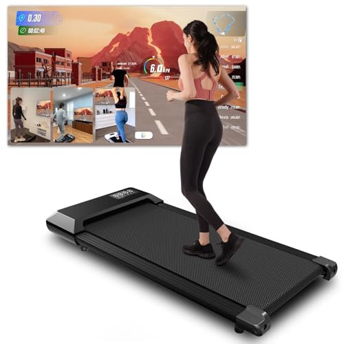 MJWW Raceable Walking Pad mit AI-Training, Laufband für Zuhause Max 136 kg, Laufband unter dem Schreibtisch APP-Steuerungs-Gehmaschine mit Trainingskursen und Multi-Runner-Rennen