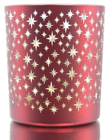 GASPER Weihnachtsdeko Teelichtglas Stars Rot Ø 9 cm Höhe 10 cm - Glas