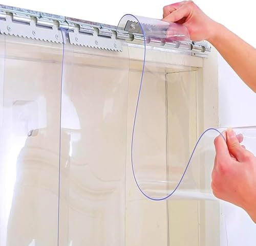 Rideau de Porte Lanieres Plastique Coupe-Vent Rideau de Congélateur Transparent Porte à Bande Rideau PVC 3mm D'épaisseur pour Garage, Entrepôt(Size:90 * 195cm)