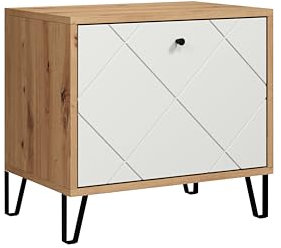 trendteam smart living - Touch - Sitzbank - Eiche/Weiß - Garderobenbank mit Platz für 4 Schuhpaare - Moderne Metallfüße - (BxHxT) 63 x 56 x 40 cm - Klappe mit Soft-Close Funktion - Rautenoptik