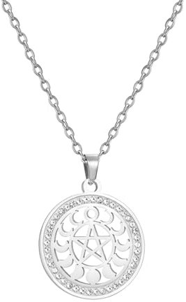 EUEAVAN Collana Fasi Lunari per Donne Ciondolo Pentagramma Pentacolo Tripla Dea Sole Mezzaluna Luna Piena Fascino Gioielli Pagani Regalo Wiccano (argento 1)