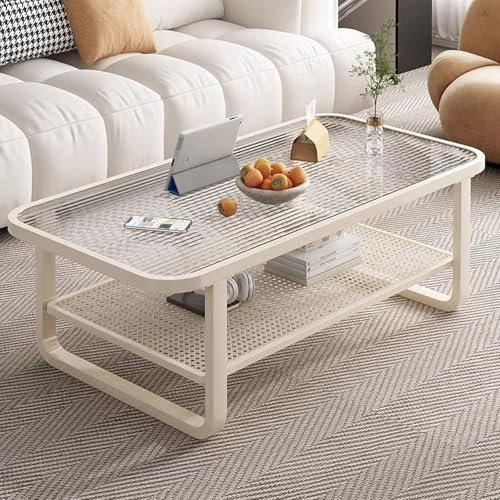 Glastisch Wohnzimmer, 2-lagig, Sofa Tisch, Glastischplatte mit Unterer Ablage, Couchtisch Modern for Wohnung, Büro
