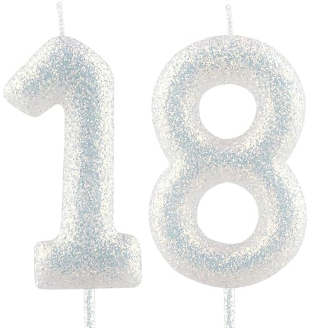 Geburtstagskerzen Nummer 18 weiß Glitter Geburtstag Kerze Kuchen Topper Dekorationen für Party-Feier-Dekor-Zubehör