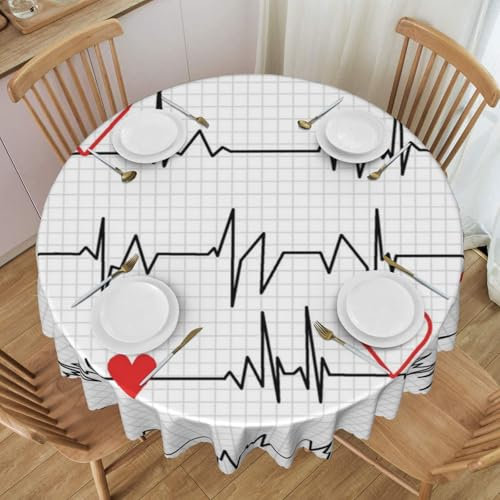 Calling Nurses EKG Stripe, Runde Tischdecke 2050 Zoll Tischdecke Flecken- und knitterfrei Waschbare Tischdecke aus Polyester
