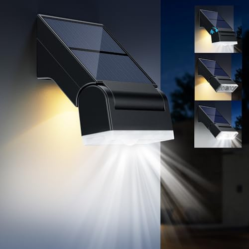 Solarlampen für Außen mit Bewegungsmelder, 90° Winkelverstellung Superhelle IP65 Wasserdichte Solar Aussenleuchte Sicheres Nachtlicht für Garten Garage Wandleuchte