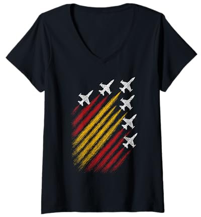 Mujer Patrulla Águila Aviones Ejército del Aire Bandera España Camiseta Cuello V
