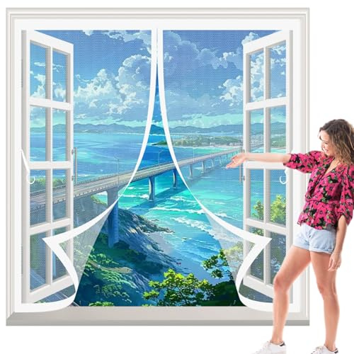 Tenda Finestra Cucina 35 x 44 cm Si Chiude da Sola, Rete Fine, Chiusura Automatica Zanzariera per Finestra Tetto Personalizzabile per di Multi Tipi, Bianco