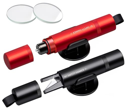 SUBRINGE Rompe Cristales y Cinturones 2 Piezas, Corta Cinturones Rompe Cristales, Martillo Rompecristales para Coche, Autobuses, Camiones, Accesorio de Emergencia Seguridad (Rojo y Negro)