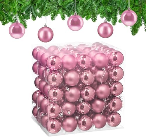 Relaxdays Weihnachtskugeln 100er Set, Weihnachtsdeko, matt & glänzend, Christbaumkugel ∅ 6 cm, Weihnachtsbaumdeko, rosa