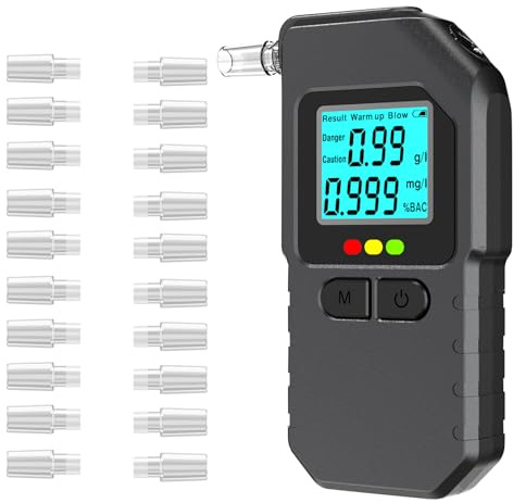 Dusefogo Alcoholímetro Homologado DGT, Test de Alcoholemia con Pantalla LCD y 20 Boquillas, Alcolimetros Personal para Uso Doméstico y Profesional Comprobador de Alcohol