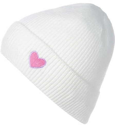 styleBREAKER Damen Strick Beanie mit Herz Stickerei & Fleece Futter | Warme Wintermütze Einheitsgröße 56-59 cm | Weiche gefütterte Beanie Mütze, Farbe:Creme-Beige