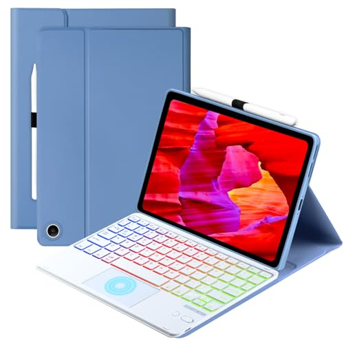 MePadKey Custodia per tastiera touchpad per Amazon fire Max 11 11 pollici 2023 (13a generazione), retroilluminazione arcobaleno, tastiera rimovibile ricaricabile con portapenne, per tablet (blu + blu)