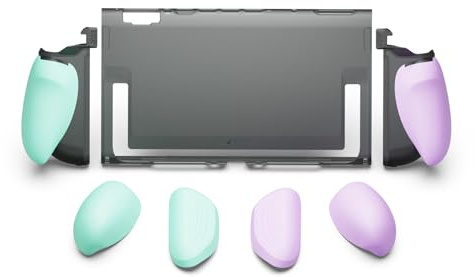 SAVAGE RAVEN by Skull & Co. FissionGrip: Dockable Split Protective Case for Nintendo Switch 2 (2025), Slim PC Shell with Detachable Grip Cover- Light Purple+Light Green