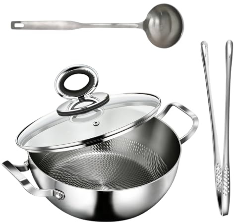 Titanium Pro Pan with Lid, Stockpot Made of Hammered Titanium, Double Handle, Flat Non-Stick Soup Pot, Frying Pan with High Rim, Casserole, Compatible with Induction and All Hobs (30 cm)