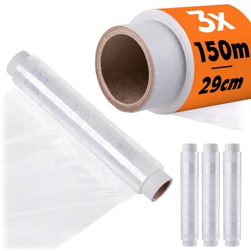 KADAX 3 x Frischhaltefolie 29 cm x 150 m Rolle, transparente Folie zum Frischhalten, Abdecken und luftdichten Verpacken von Lebensmitteln, große Küchenfolie
